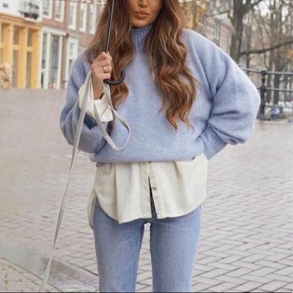 Zara Sweaters - Round neck knit sweater. Beautiful sky blue colour